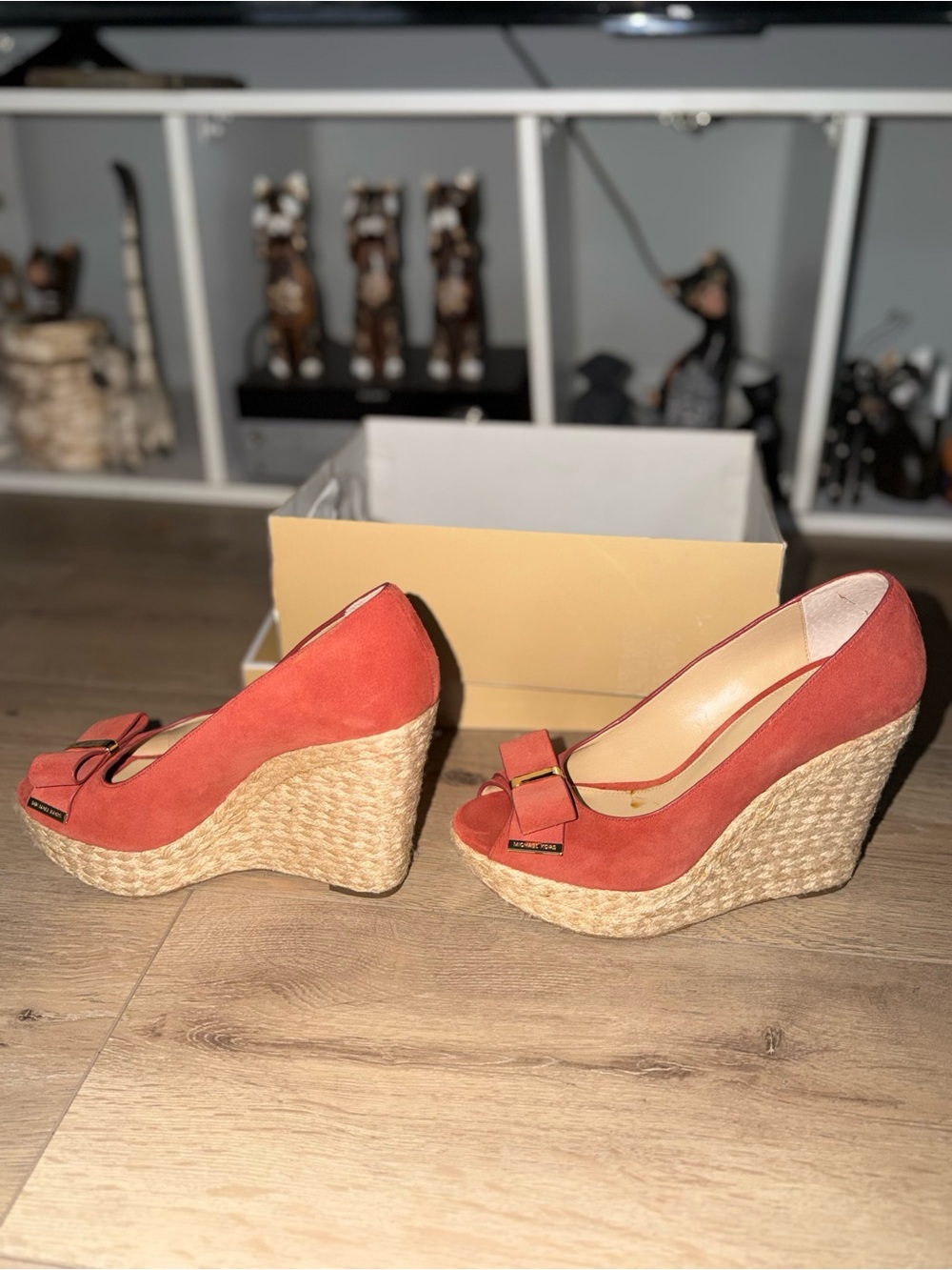 Michael Kors Coral Suede Espadrille Wedge Peep-Toe with Bow